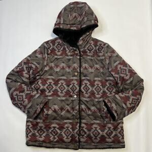 Pendleton Jacket Womens Large Reversible Hooded Sherpa Aztec Pattern Coat